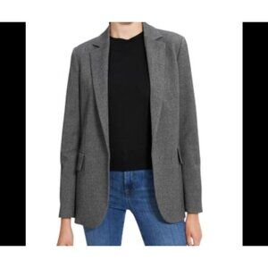 Theory Gray Boyfriend Jacket Blazer Open Front Pockets Size 4 Career Office Work